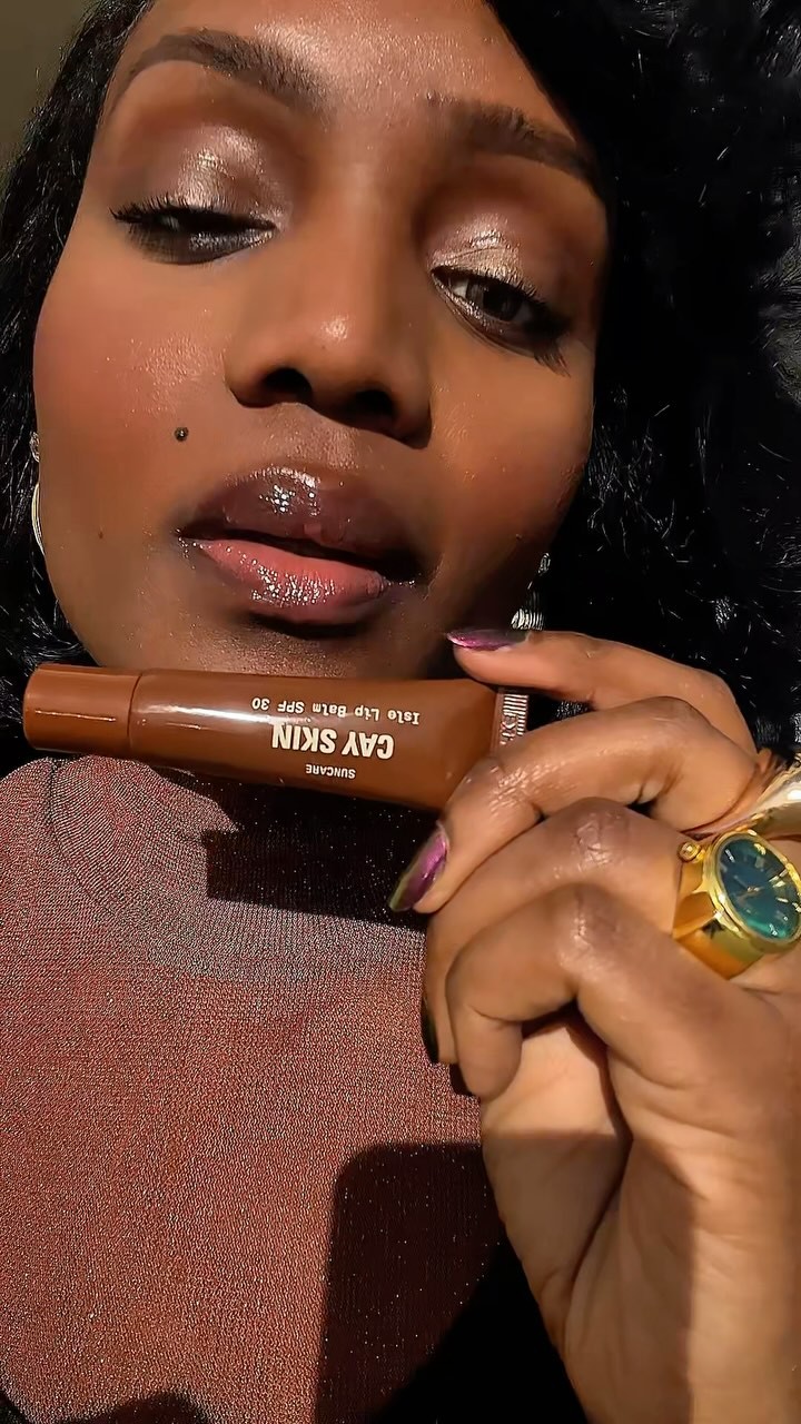 Instagram post by @beautybetweenthelines for Cay Skin. Caption reads: [...] my water, and drenching my lips in this....