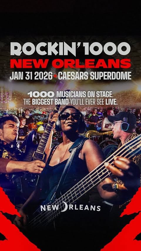 Instagram post by @fabiozaffa for Visit New Orleans. Caption reads: Get ready for the biggest rock show on Earth! 🎸....