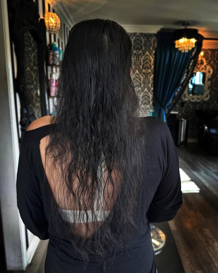 Instagram post by @michellezabattathestylist for Christian Michael Hair Extensions. Caption reads: [...] Boop So Cute can do with....