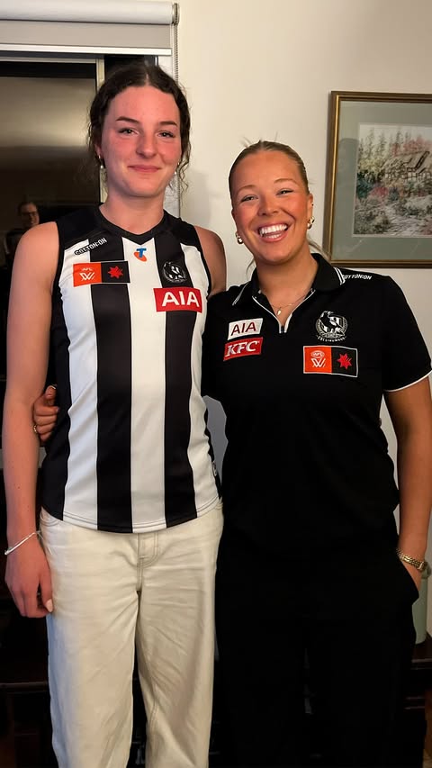 Instagram post by @collingwoodaflw for Telstra. Caption reads: [...] the ruck with Pick 29 in last night’s....