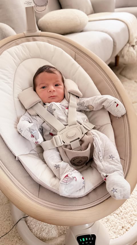 Instagram post by @yvonne.sokias for Maxi-Cosi. Caption reads: Baby A is loving his Cassia Swing from....