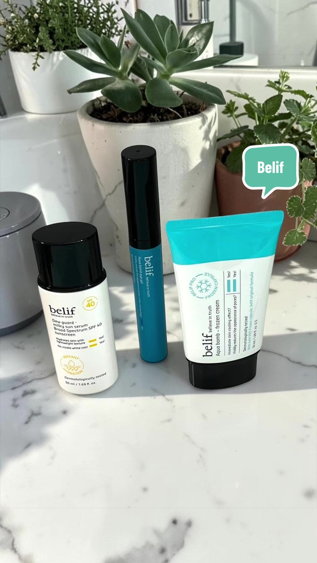 TikTok post by @catherinesreviews for LG BEAUTY. Caption reads: My skin has been LOVING these belif skincare picks....