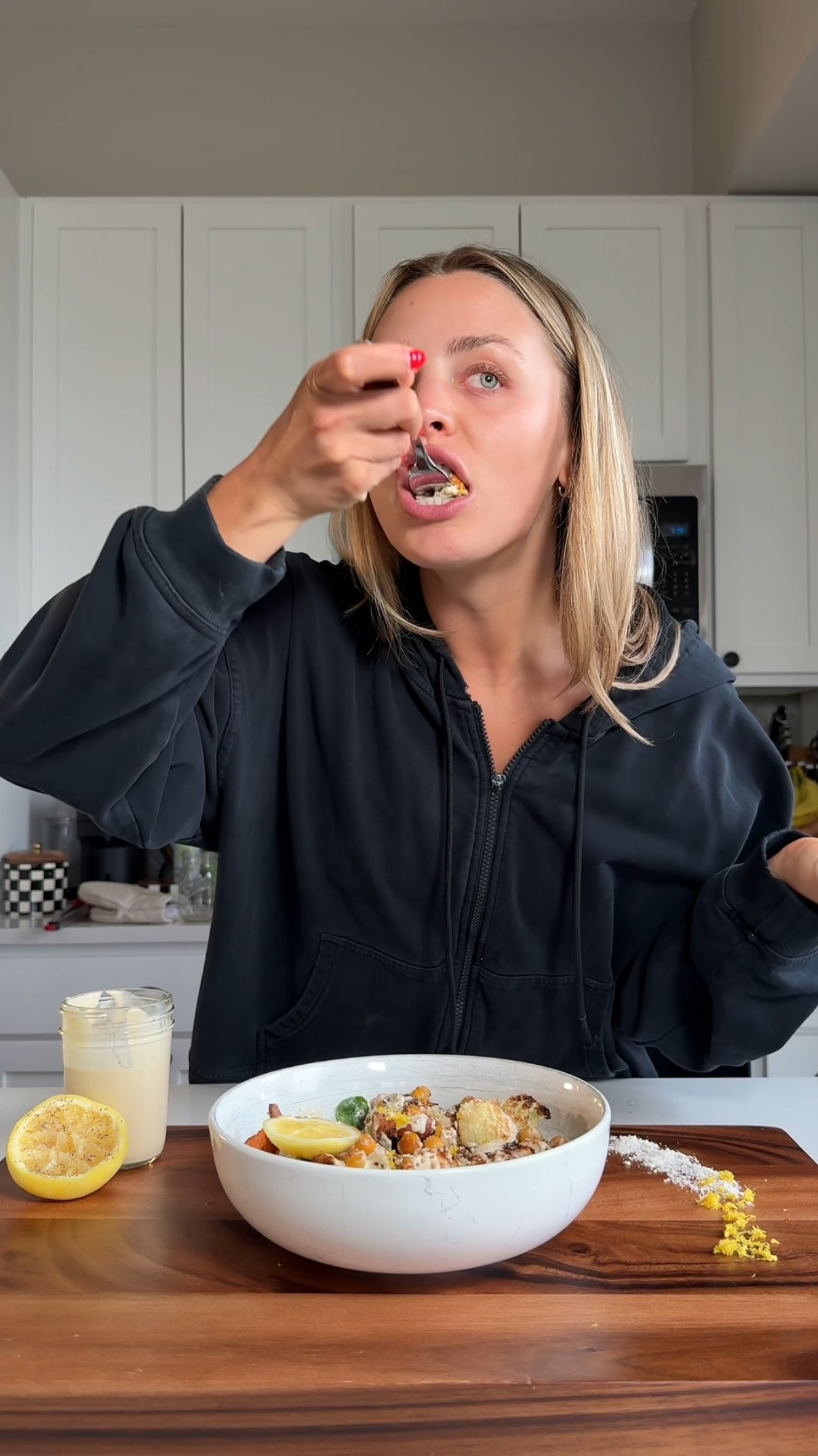 Instagram post by @ellie_teale for LaCroix Water. Caption reads: Easy dinner 🍋🍠🧀 this recipe is easy, high....