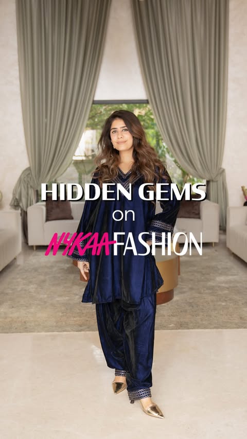Instagram post by @mehalkejriwal5 for Nykaa Fashion. Caption reads: [...] royal velvets, these hidden gems on Nykaa....