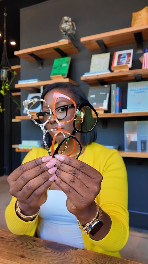 Instagram post by @niyamarie_ for Pair Eyewear. Caption reads: [...] the Flora in black and gold from....