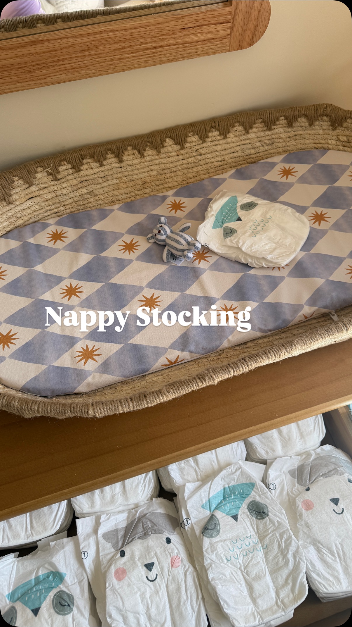 Instagram post by @alexandratealeaf for Kit & Kin. Caption reads: Let’s do a lil ASMR stocking of that nappy drawer....