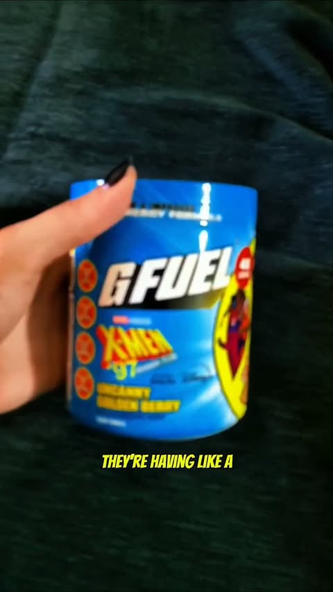 Instagram post by @trevohnnthetitan for G FUEL. Caption reads: The New X-Men Gfuel Energy! #gfuel #xmen97 #ad....