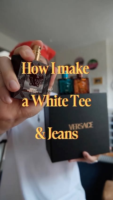 Instagram post by @dannnychung for Versace. Caption reads: it’s all in the details 🔎 #VERSACEFRAGRANCES....