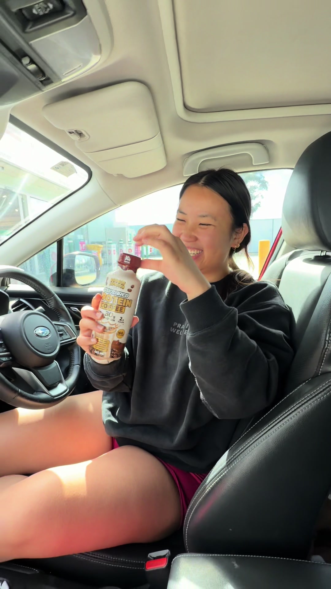 TikTok post by @jemma.buck for OxyShred Energy. Caption reads: tasting oxyshreds 30g protein coffee @OxyShred....