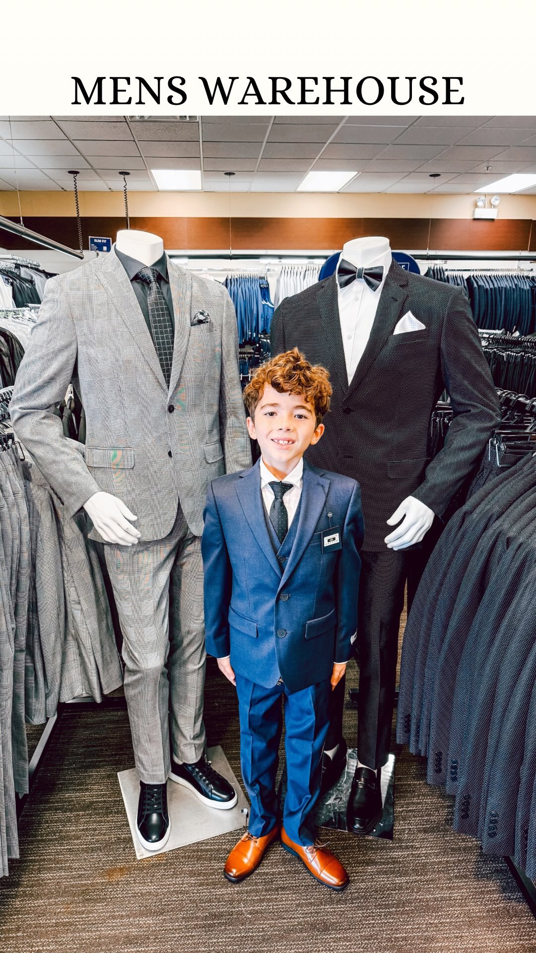 Instagram post by @lindyandthelittles for Men’s Wearhouse. Caption reads: My little guy needed his very first suit, so we....