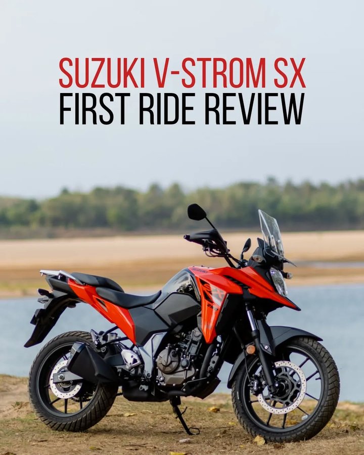 Instagram post by @evothrillofriding for Suzuki. Caption reads: We've ridden the Suzuki V-Strom SX, the latest....