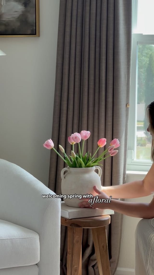 Instagram post by @homewithstephannie for Afloral. Caption reads: [...] with most realistic faux tulips from....