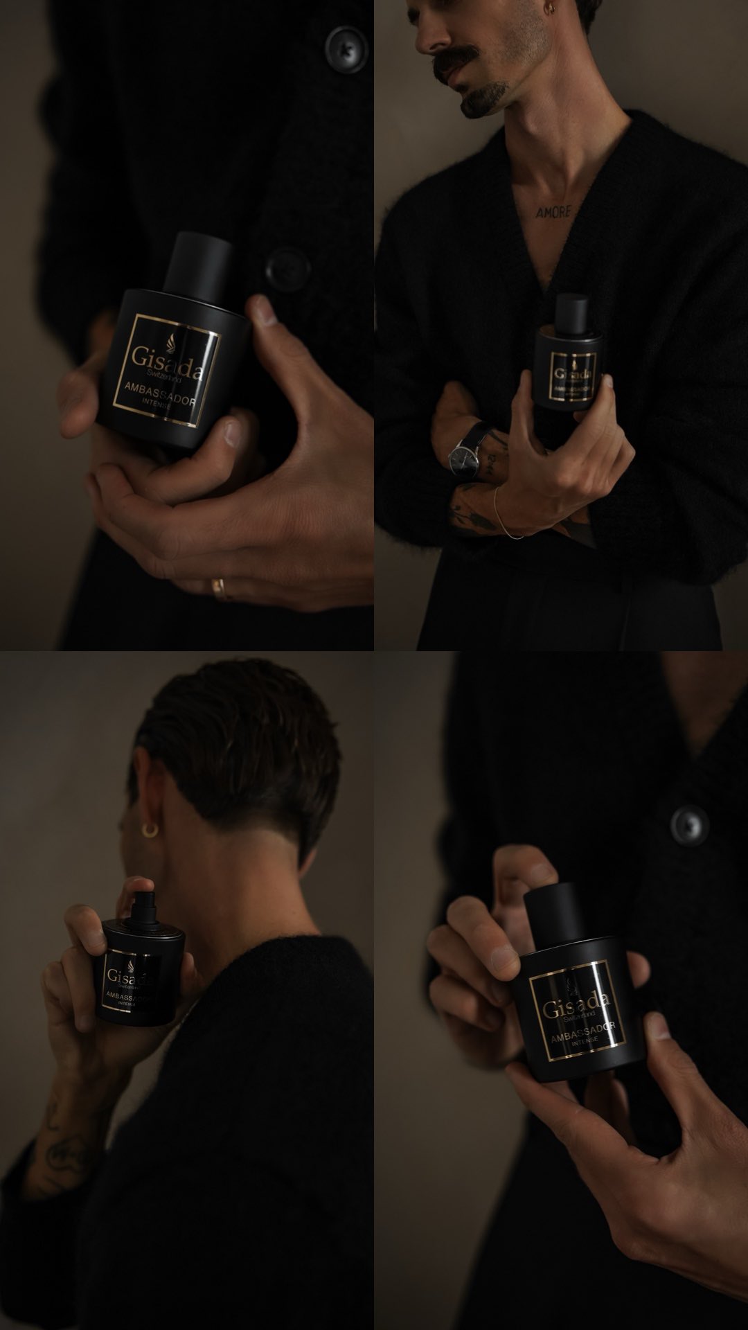 Instagram post by @manuel.fiori for Gisada. Caption reads: [...] look… but they’ll remember the scent.....