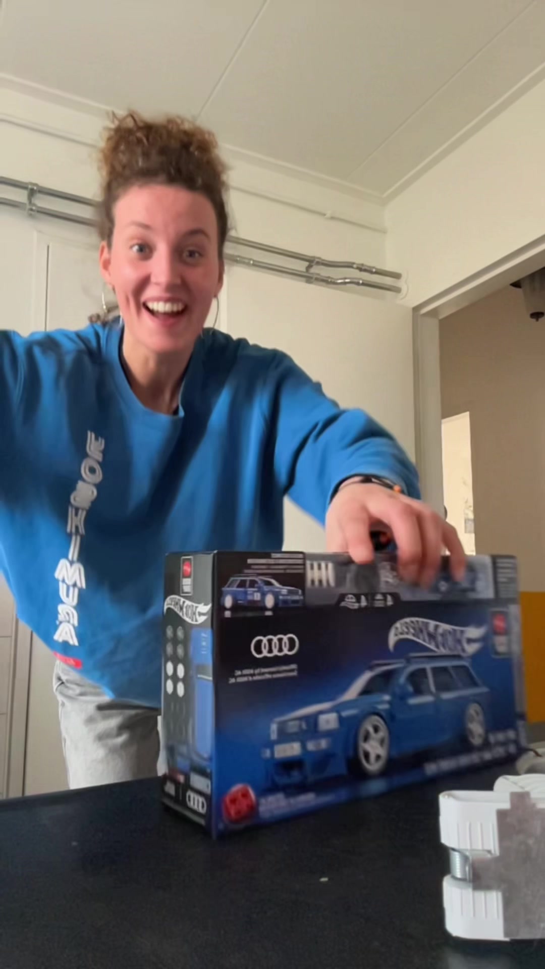 TikTok post by @d.anieke for Mattel. Caption reads: [...] #automotive #unboxing @Hot Wheels @mattel....