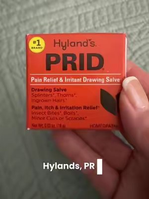 TikTok post by @shannonmc_c for Hyland's Naturals. Caption reads: PRID, pain, relief, irritant salve! Helps with....