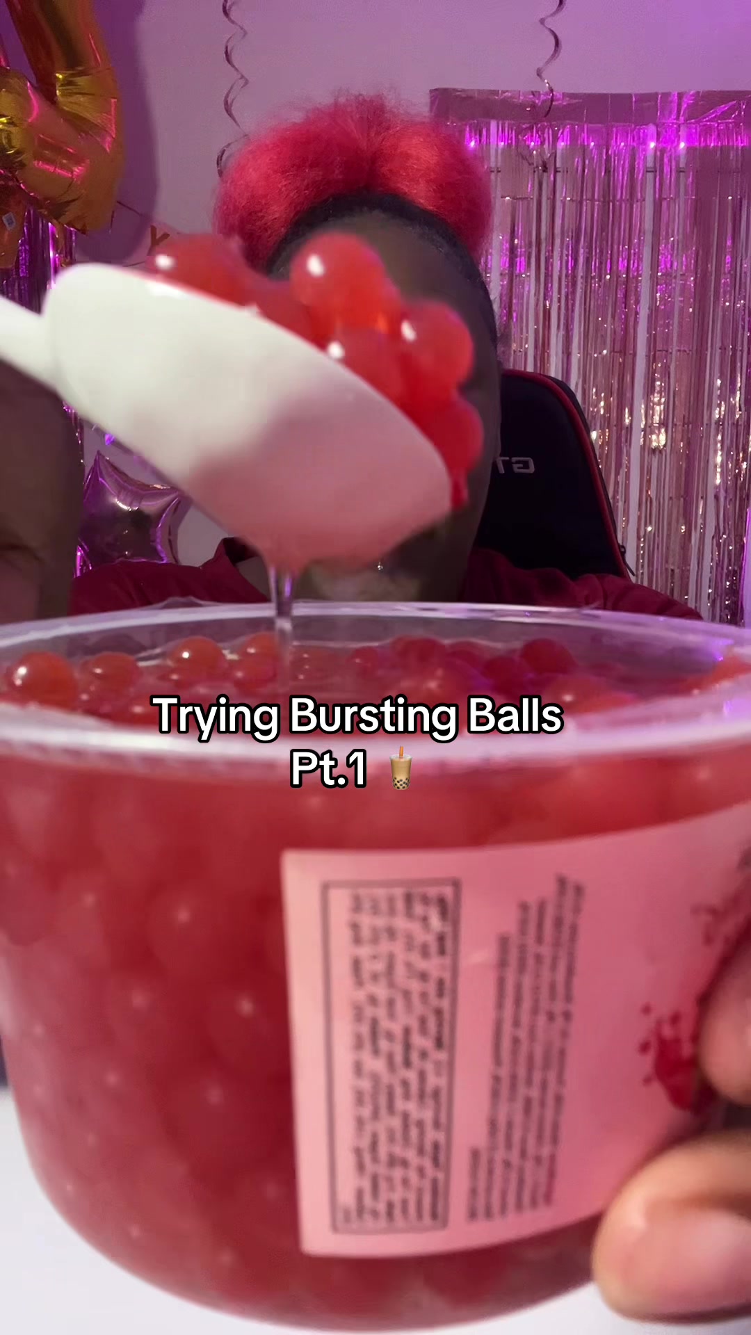 TikTok post by @playgirlsolo for Syruvia. Caption reads: bursting with flavor 😩😩 @Syruvia #poppingboba....