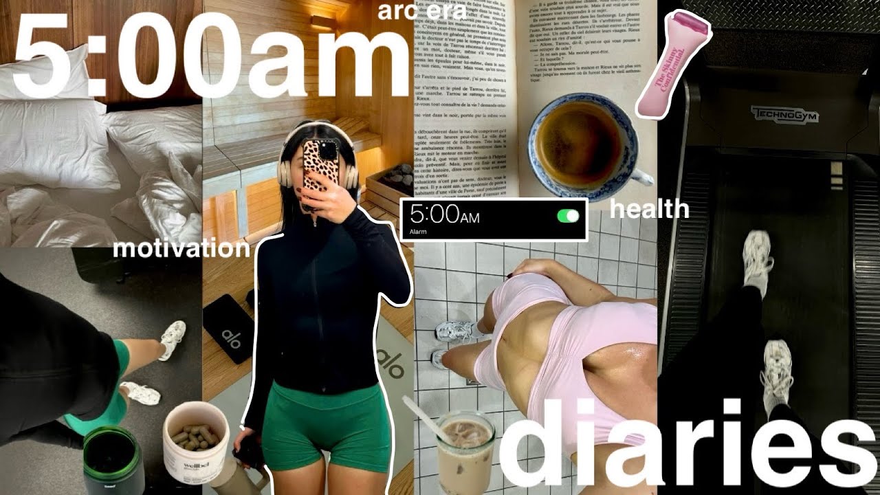 YouTube post by @MichaelaBento for Delish. Caption reads: 5am diaries: motivation to wake up early + my....