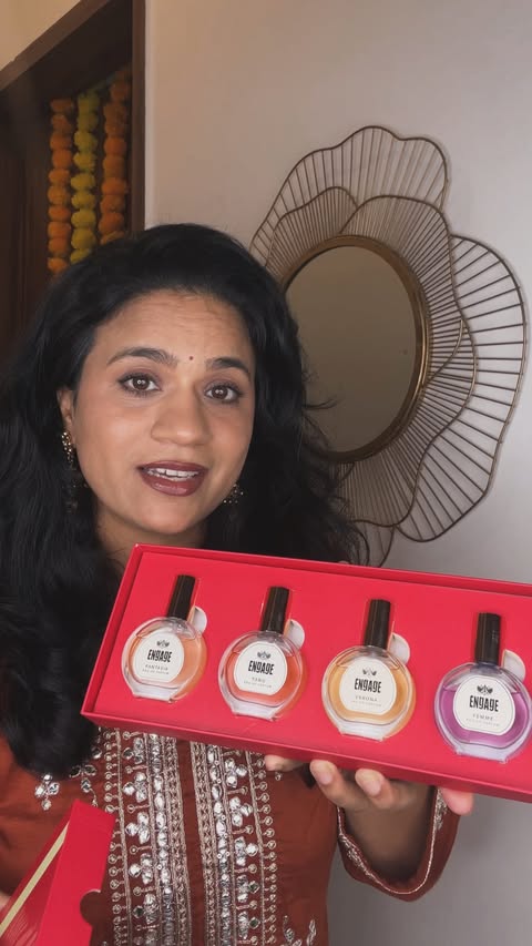 Instagram post by @scentsbybhavna for Engage. Caption reads: [...] This perfume gift set for women by Engage....