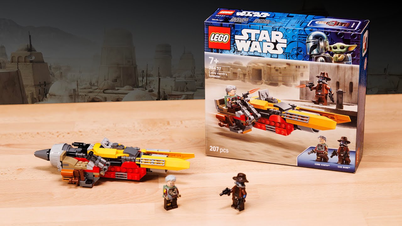 YouTube post by @SolidBrixStudios for Flickr. Caption reads: LEGO Star Wars Cobb Vanth's Speeder REVIEW | Set....