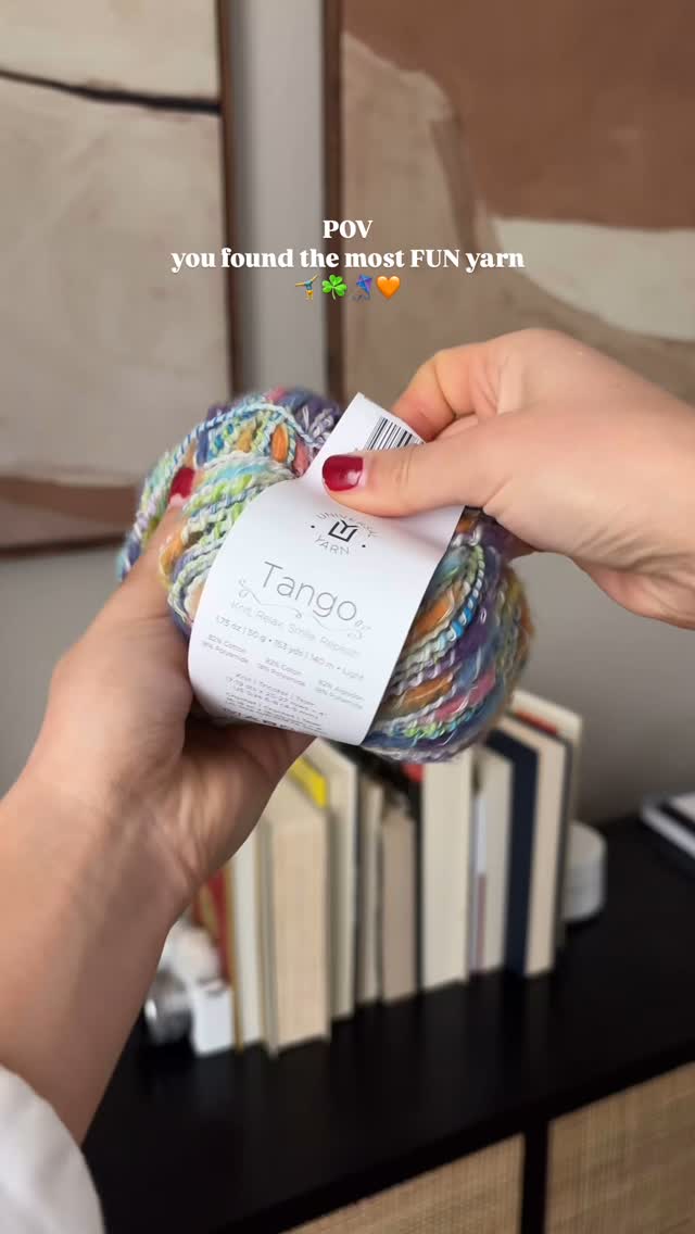 Instagram post by @areuknittingme for Universal Yarn. Caption reads: 🕺🏻i love to tango!!! #ad using tango by....