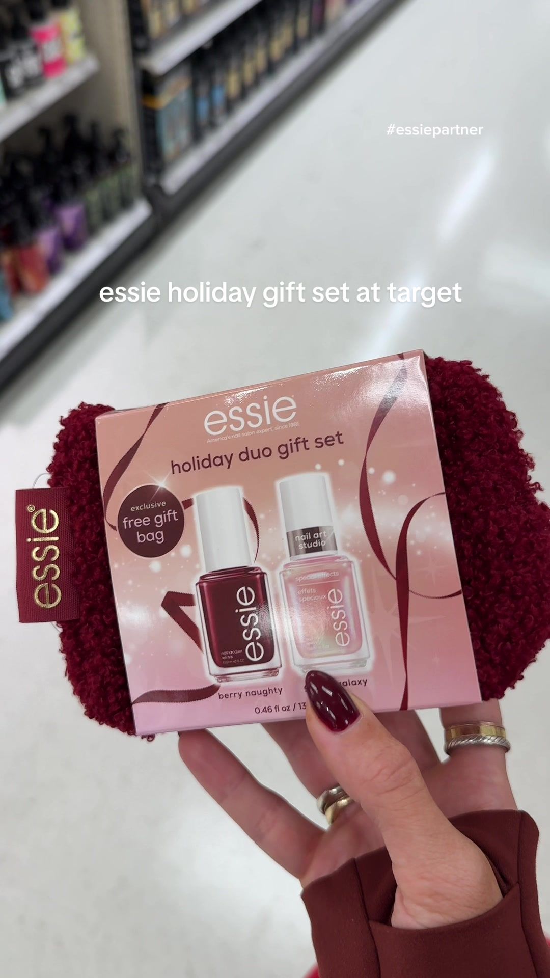 TikTok post by @parker_ewing for essie. Caption reads: Came across the perfect $20 gift in the color of....