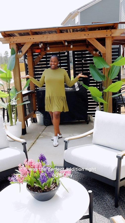 Instagram post by @by_lakeisha for Rooms To Go. Caption reads: Comment PATIO and I’ll send you my patio....