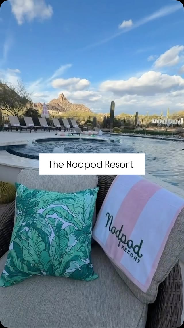 Instagram post by an influencer for nodpod. Caption reads: Checking in to the Nodpod Resort! ☀️ 🌵 💦 #nodpod....