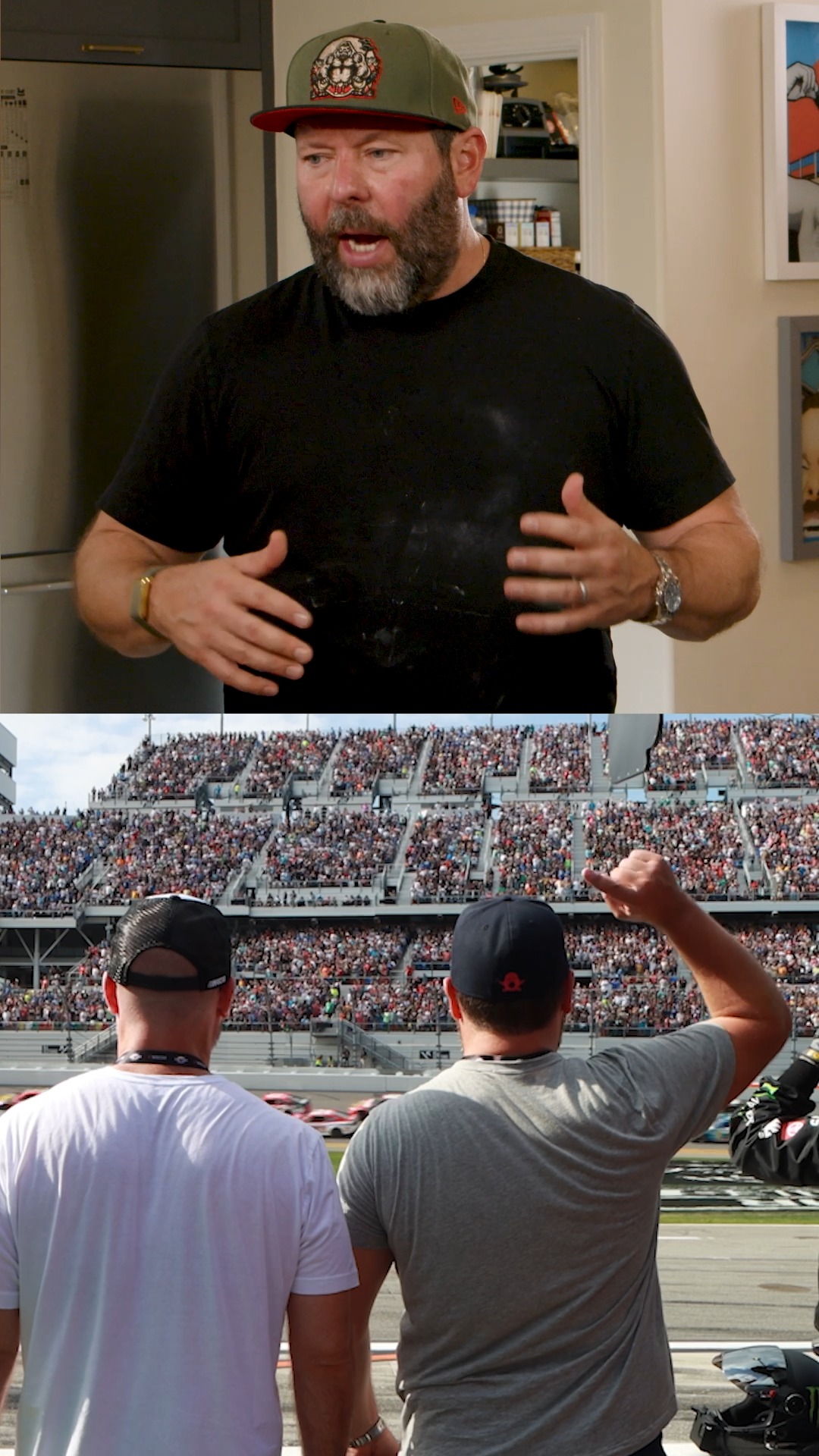 Instagram post by @bertkreischer for NASCAR. Caption reads: Take my advice -- go to a @nascar race. But if you....