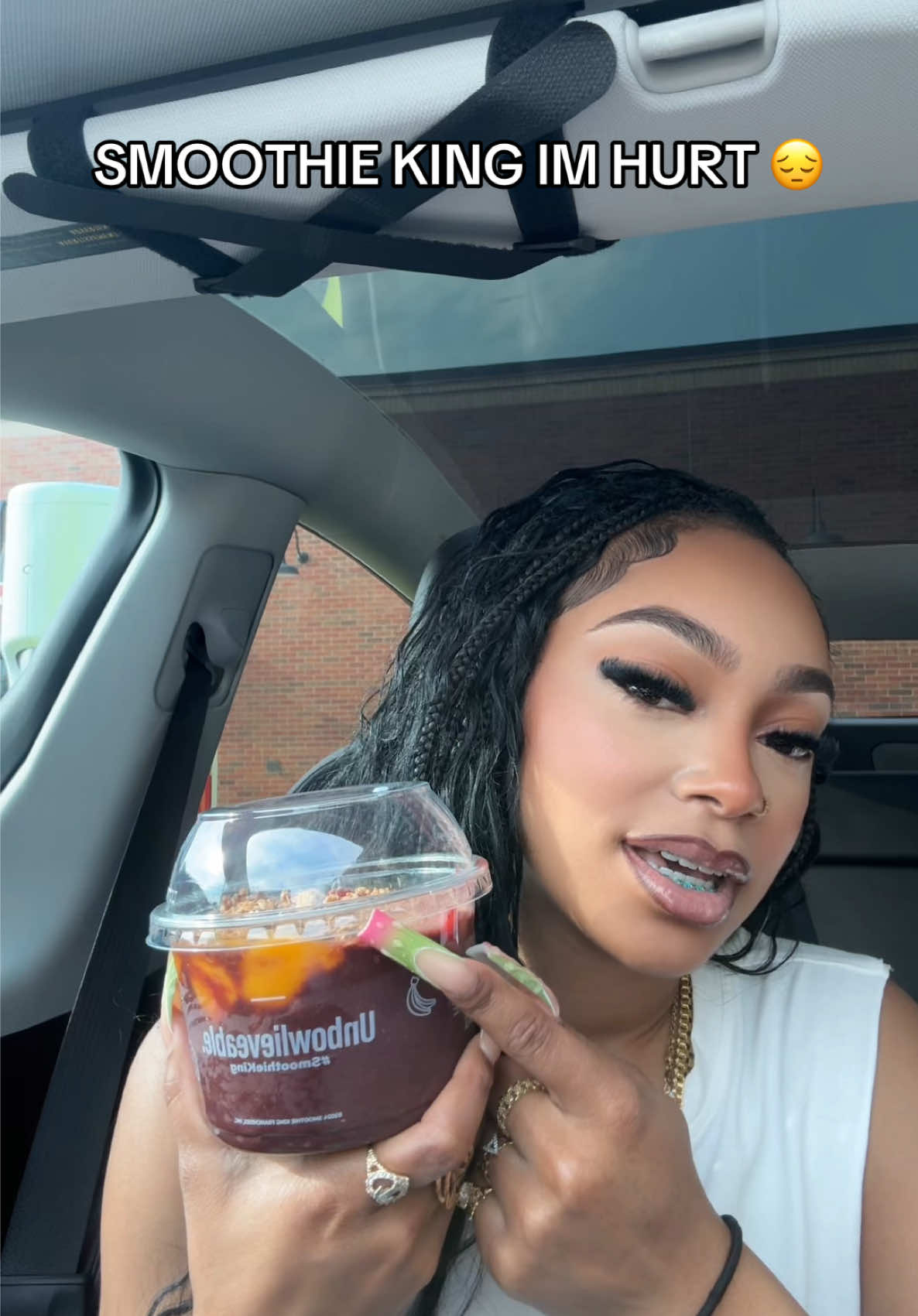 TikTok post by @hollywooodced for Smoothie King. Caption reads: that pain of craving something & it don’t come out....