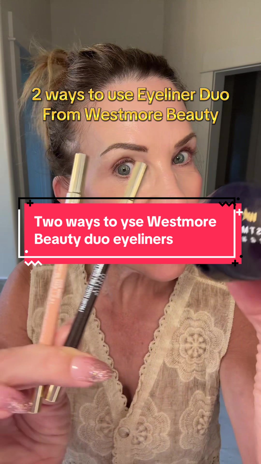 TikTok post by @gramgramcracker7 for Westmore Beauty. Caption reads: Westmore Beauty’s Duo Glide Eyeliners are [...].