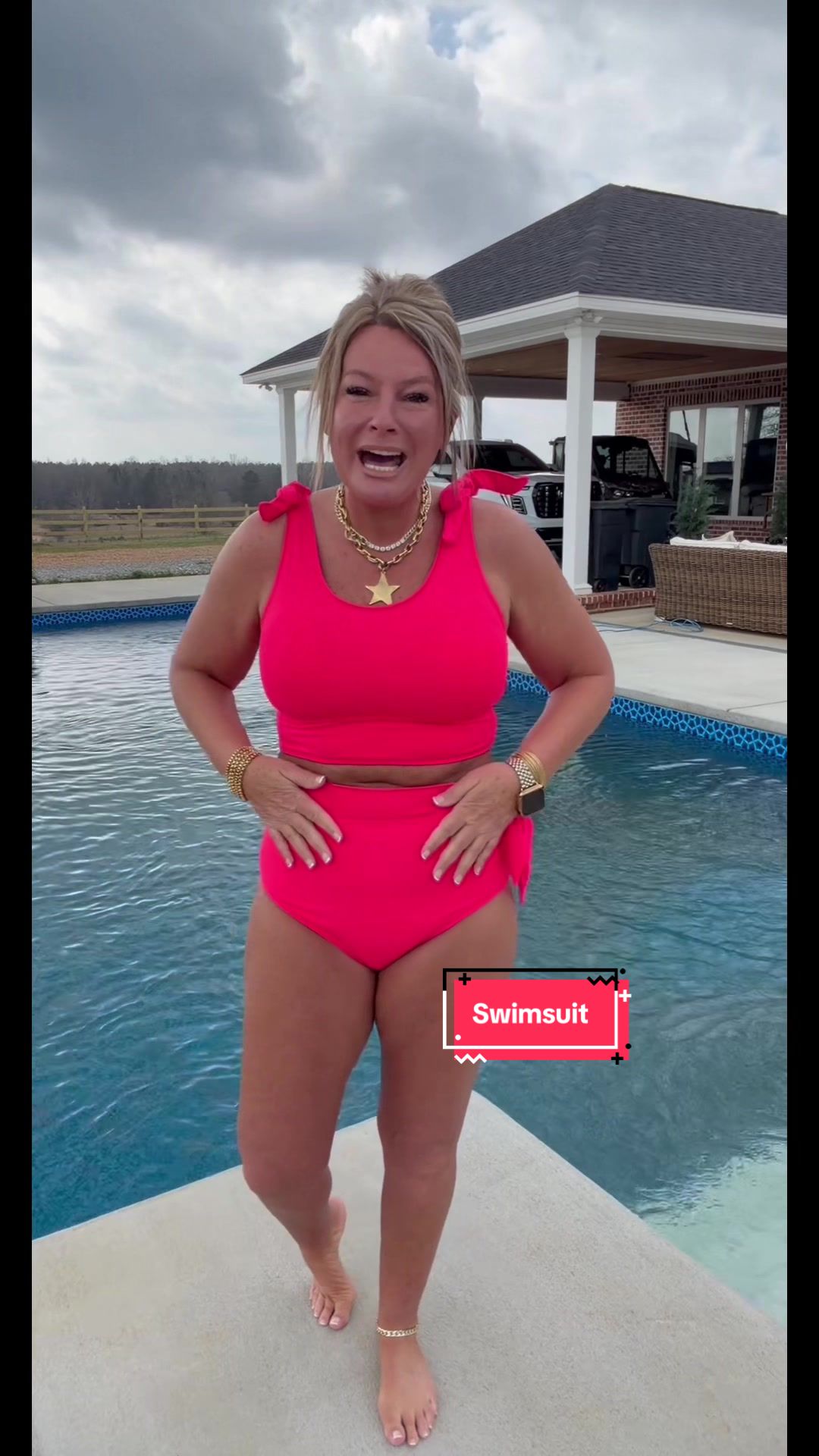 TikTok post by @annhailey5 for Yonique. Caption reads: [...] adds detail 👙 #Swimsuit #Swimsuits @Yonique.