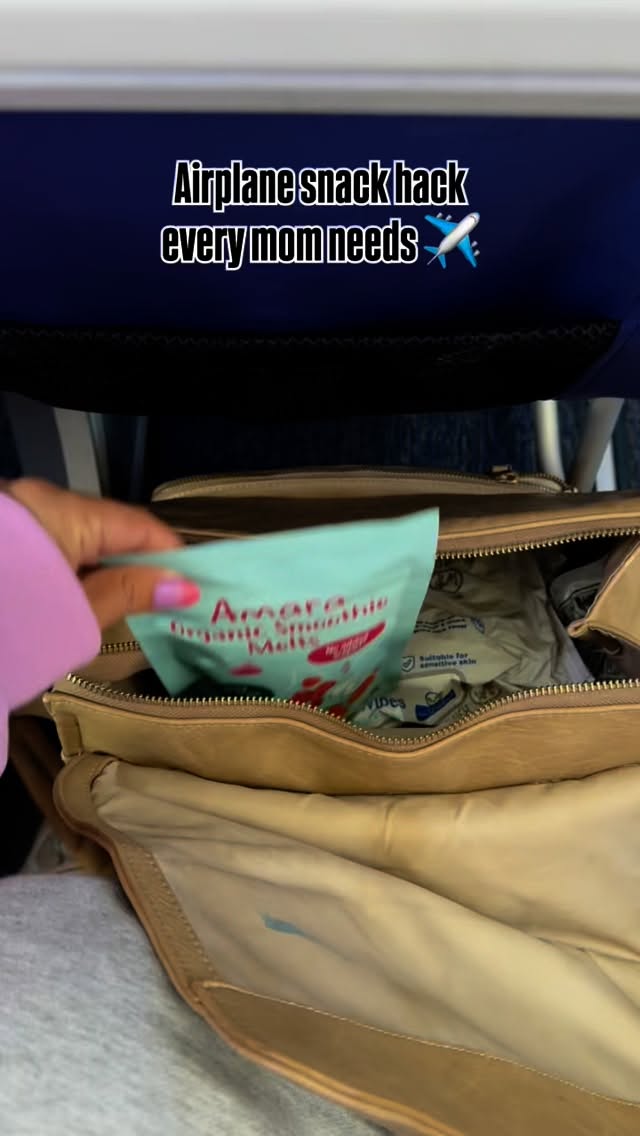 Instagram post by an influencer for Amara Organic Foods. Caption reads: ✈️ Traveling with little ones doesn’t have to be....