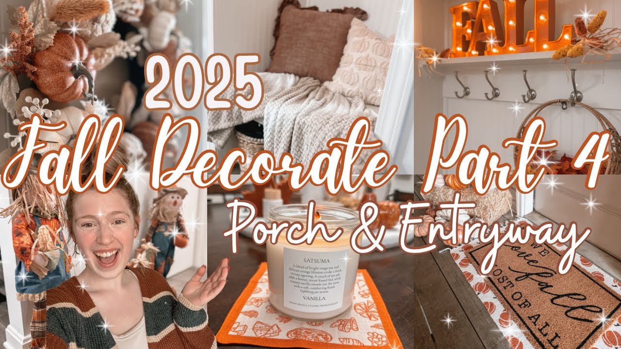 YouTube post by @PleasantlySarah for Vellabox. Caption reads: COZY Fall Decorate With Me 2025! Decorating My....