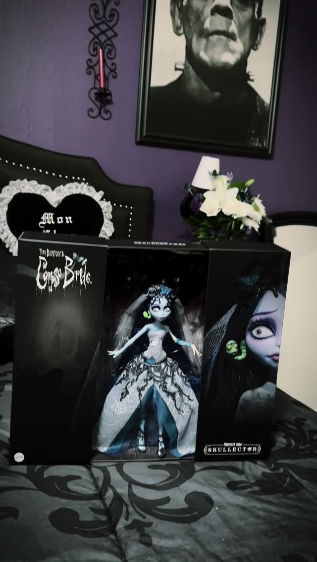 Instagram post by @dani.frankenstein_ for Monster High. Caption reads: Happy 20th Anniversary to Corpse Bride 💐 Tim....