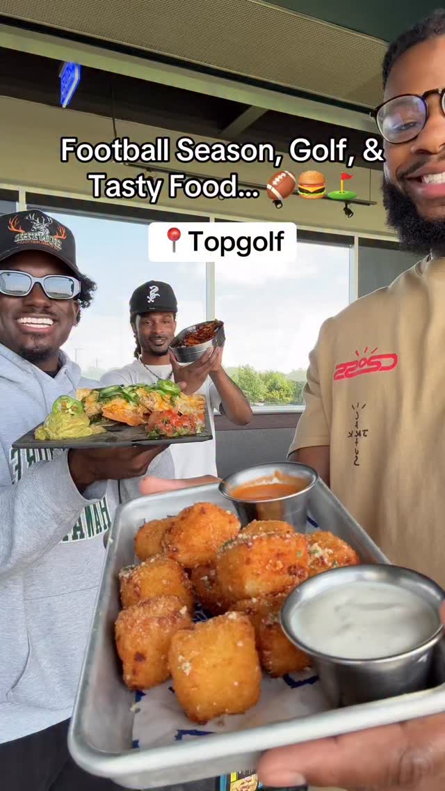 Instagram post by @hasanguy_ for Topgolf. Caption reads: Watch football & eat good food at Topgolf with....