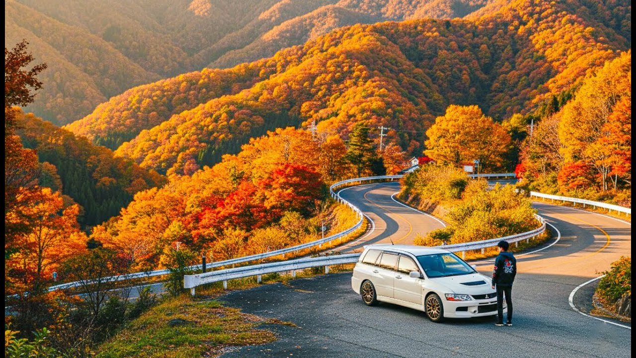 YouTube post by @KeoTsang for CIGA Design. Caption reads: The Perfect Autumn Roadtrip in Japan.