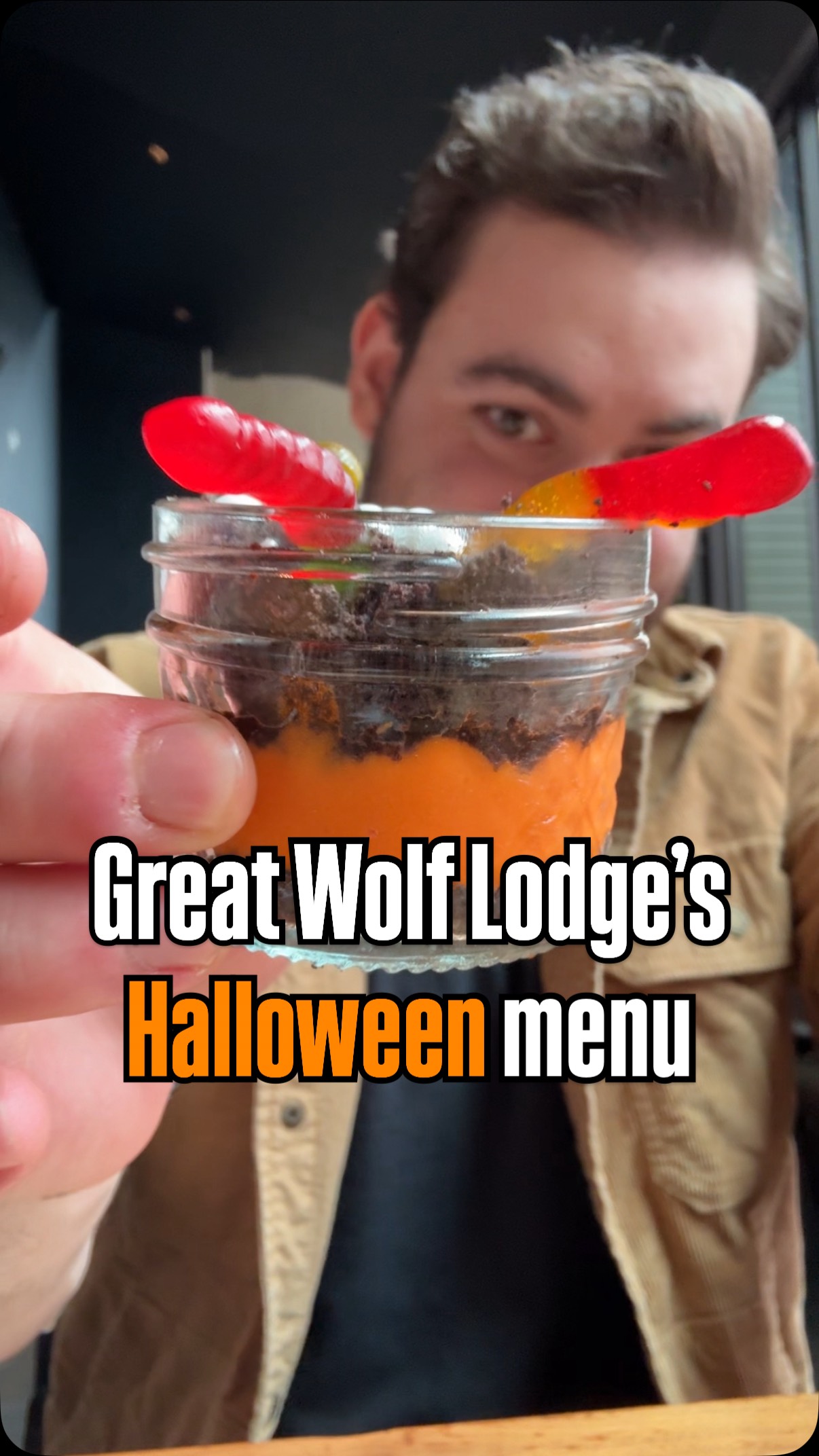 Instagram post by @snachwithzach for Great Wolf Lodge. Caption reads: Great Wolf Lodge’s Halloween food and drinks....