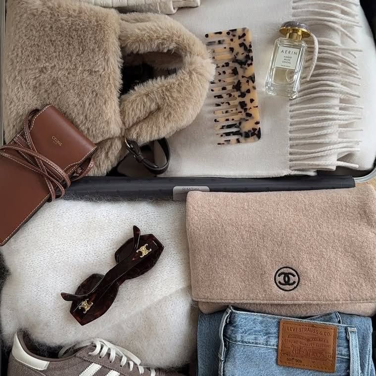 Instagram post by @sarah.naja for Monos. Caption reads: Pack my @monostravel hand luggage & duffle bag....