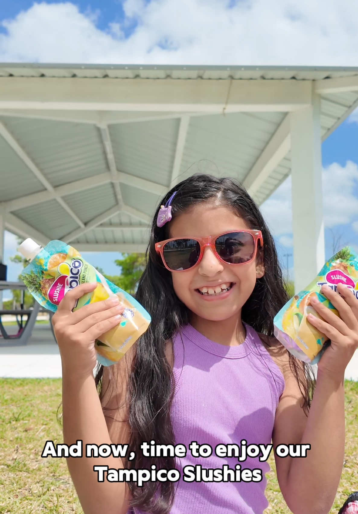 TikTok post by @gabycastellar for Family Dollar. Caption reads: @Tampico Beverages came with us on this sunny....