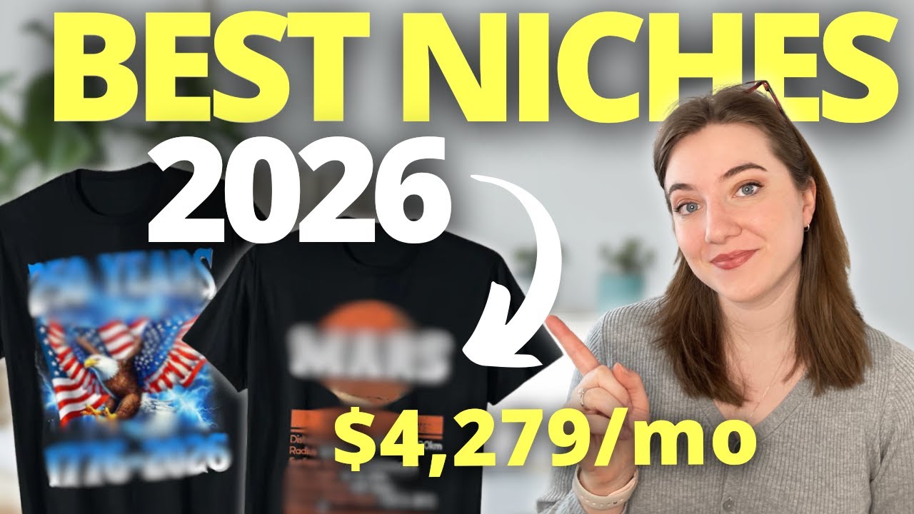 YouTube post by @hannahebeling for Printify. Caption reads: 8 Niches That Will EXPLODE in 2026 (Get In Early!).