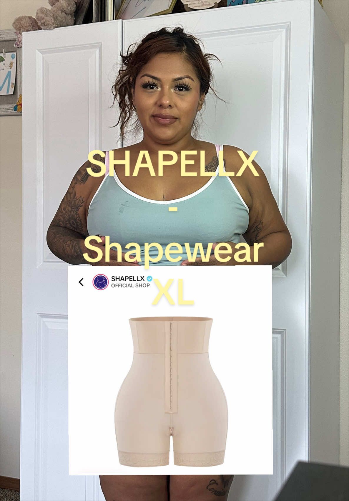 TikTok post by @s_yolly_ for Shapellx. Caption reads: Shapellx AirSlim Boned Sculpt High Waist Shorts....