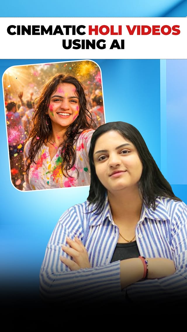 Instagram post by @tech_minds.ai for Filmora. Caption reads: [...] viral AI Holi videos of yourself using....