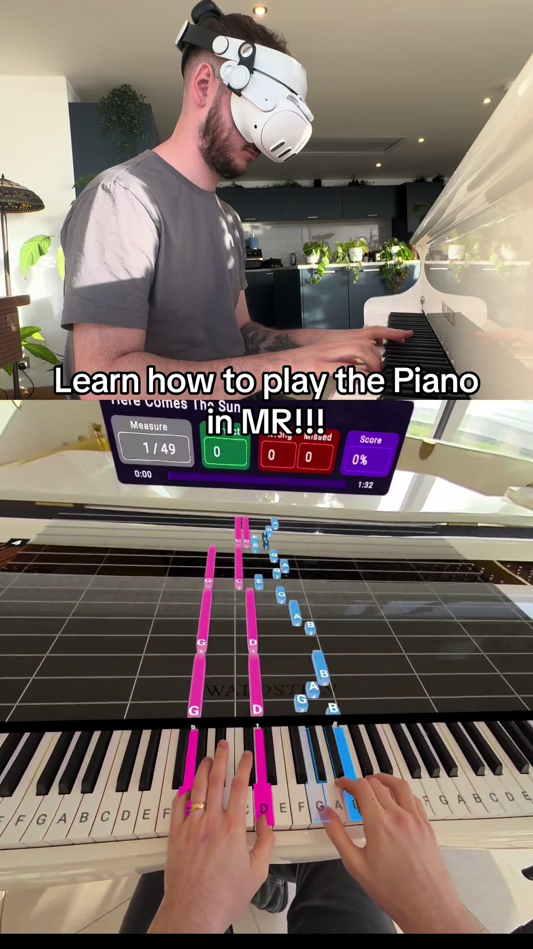 TikTok post by @swinc_ for Meta Quest. Caption reads: [...] how to play the piano with the @Meta Quest....