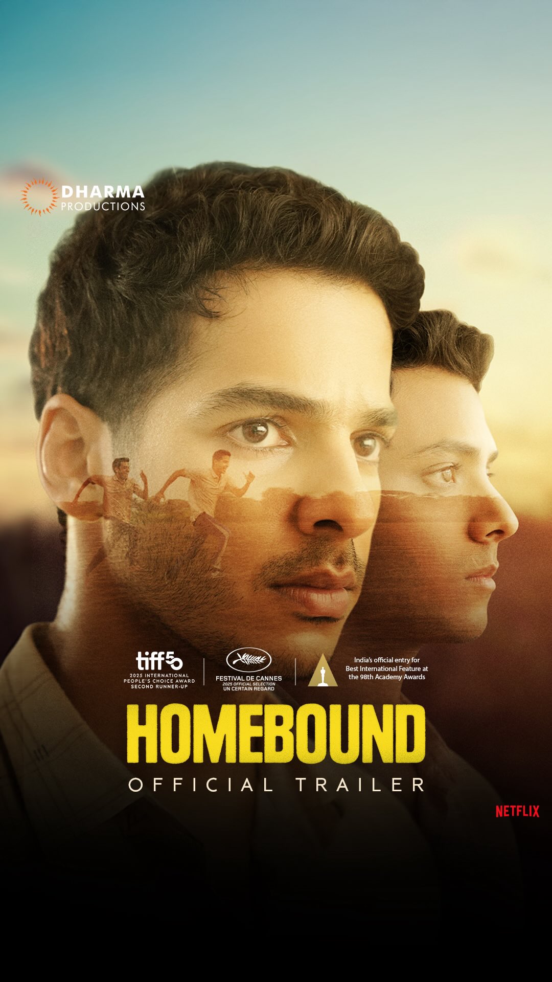 Instagram post by @ishaankhatter for Dharma Productions. Caption reads: Some stories stay with you… #Homebound is one of....