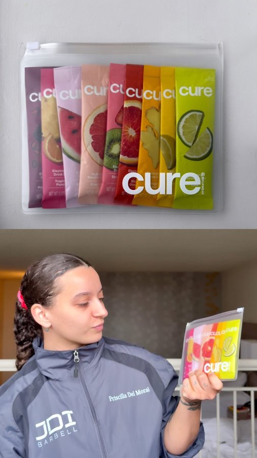 Instagram post by @priscilladelmoral for Cure Hydration. Caption reads: [...] founder? Oh I’m behind this 🩷 #ad....