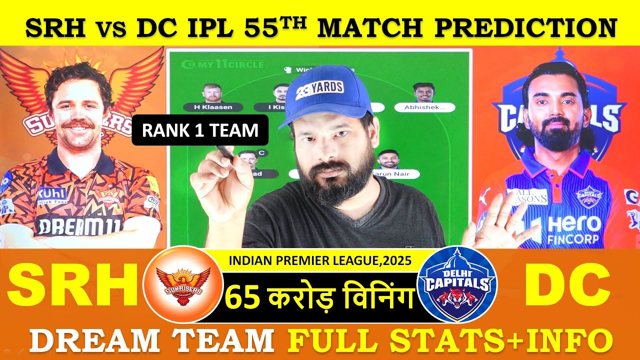 YouTube post by @crickotologic for My11Circle. Caption reads: SRH vs DC Today Match Prediction | Sunrisers....