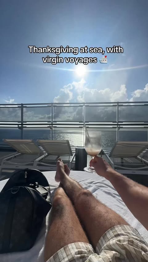 Instagram post by @lopez_tony for Virgin Voyages. Caption reads: Thankful 🦃❤️ @virginvoyages #virginvoyages.