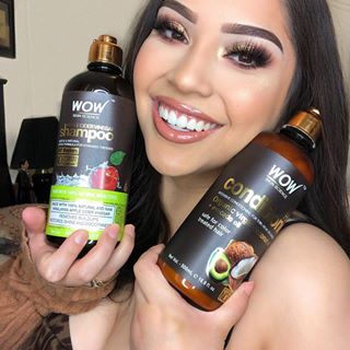 Instagram post by an influencer for WOW Skin Science U.S.. Caption reads: Update on @wowskinscience shampoo & conditioner -....