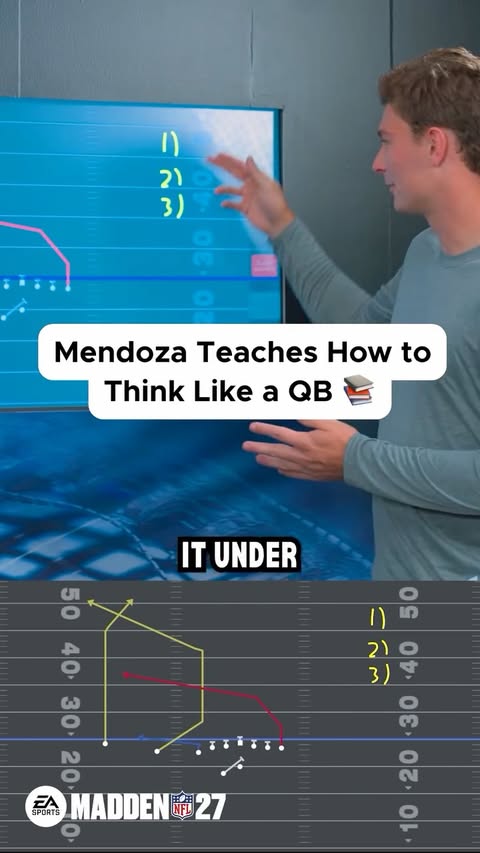 Instagram post by @cfbalerts for EA SPORTS Madden NFL 26. Caption reads: How Fernando Mendoza would read this play 🤔🔥....
