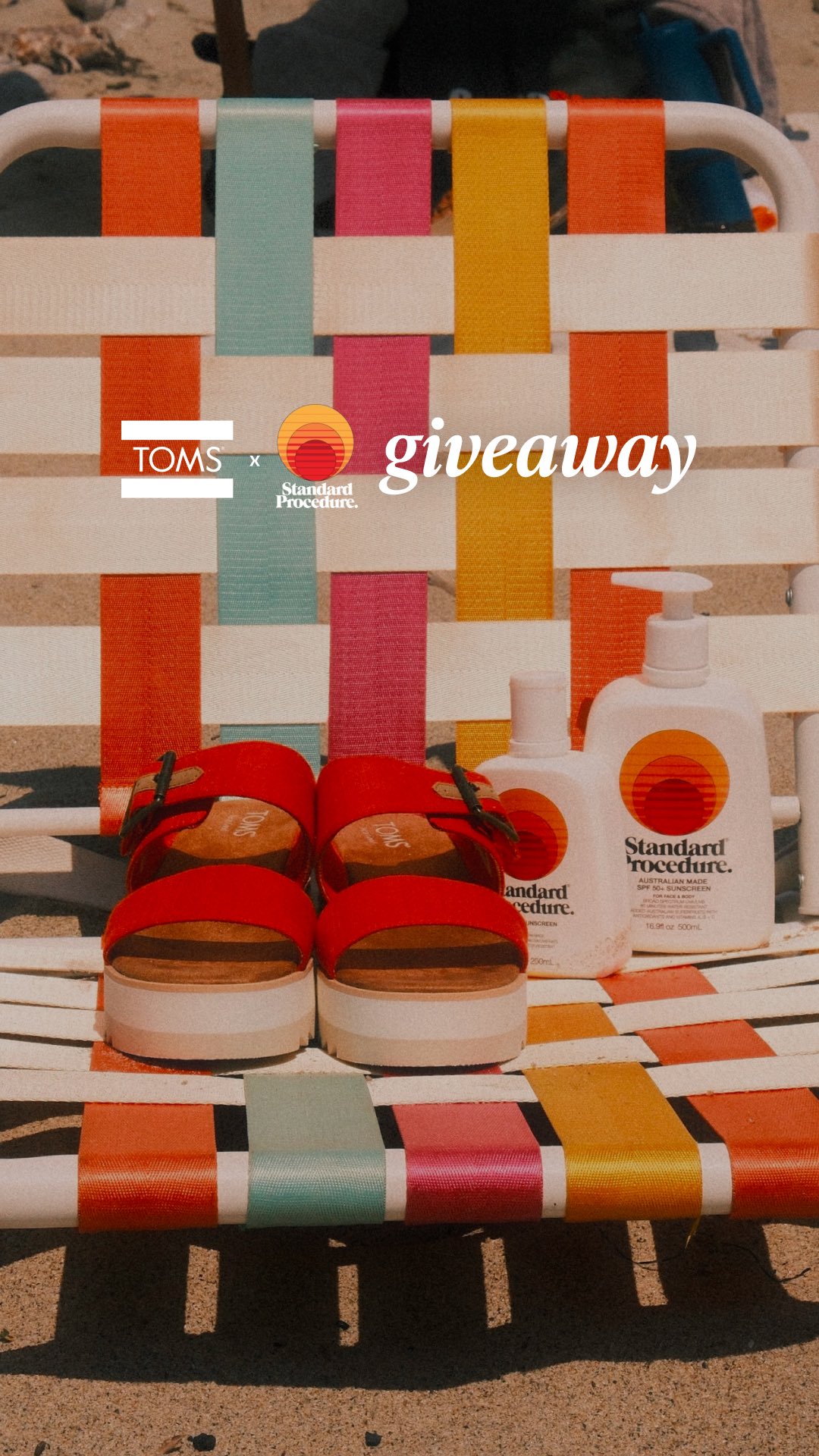 Instagram post by @chelseaaudibert for TOMS. Caption reads: GIVEAWAY CLOSED!!!

Made for bright days ☀️ We’re....